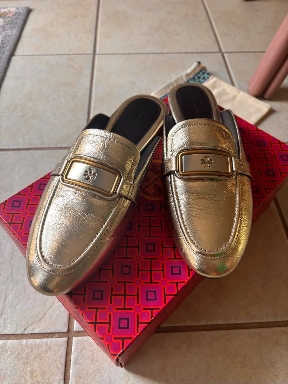 NWT Tory Burch-Spark Gold-Georgia Backless Loafer-Metallic